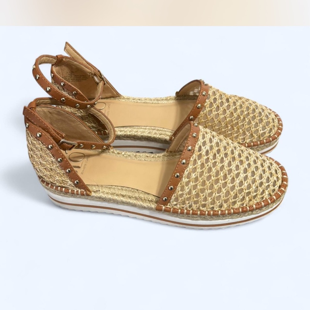 Jennifer Lopez Tan and Cream Espadrille Sandals